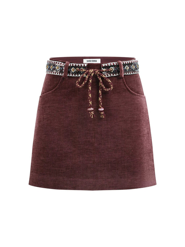 SHROENRO Lace-Trim High-Waisted A-Line Mini Skirt