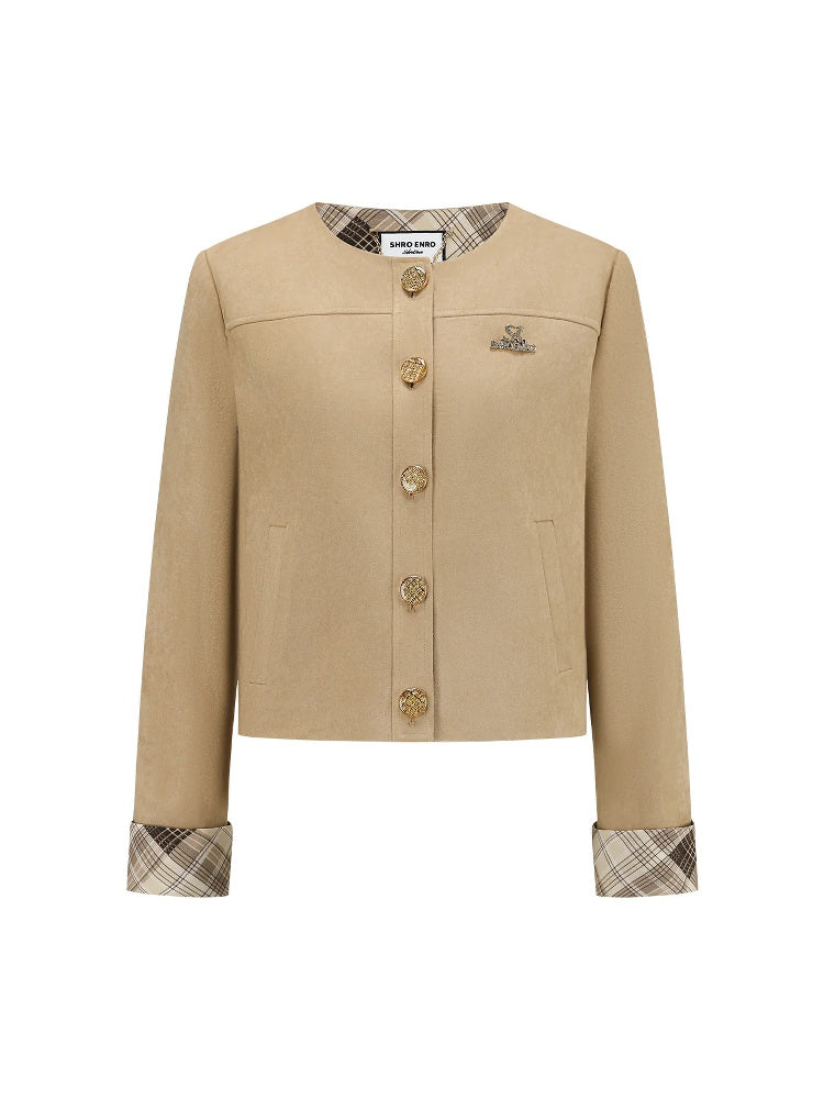 SHROENRO Vintage Plaid Cropped Jacket