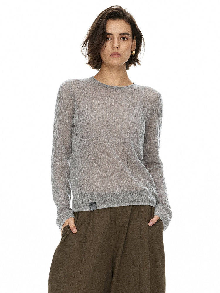 D.PERCENT Sheer Knit Long-Sleeve Top
