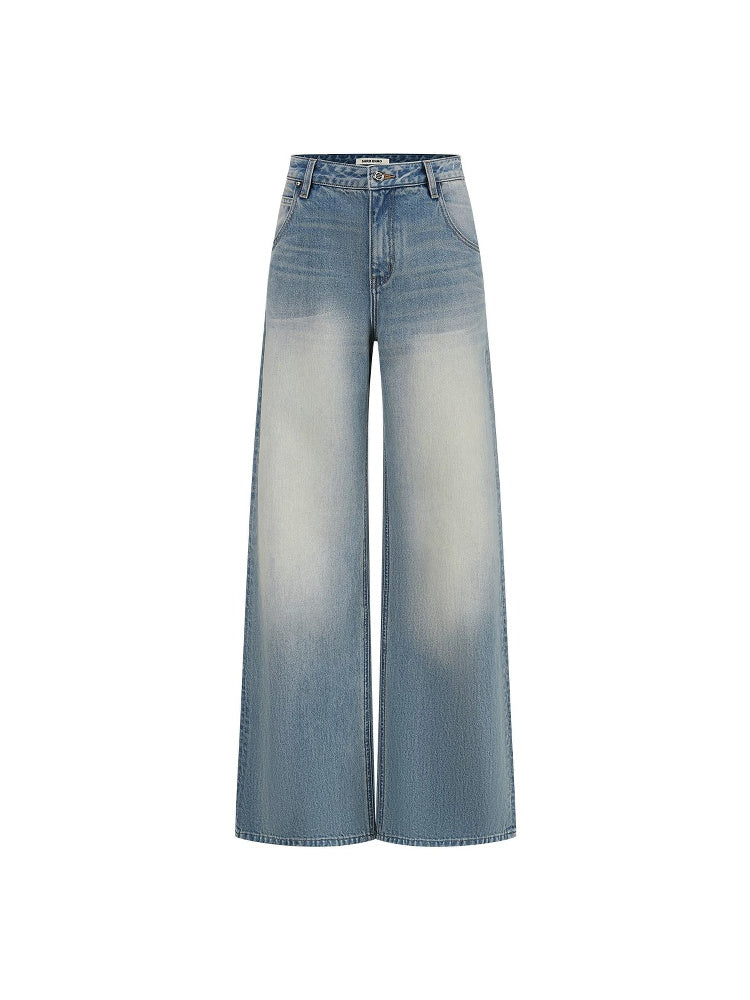 SHROENRO Embroidered Denim-Look Wide-Leg Jeans