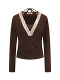 SHROENRO Sequin-Panel Halter Layered T-Shirt