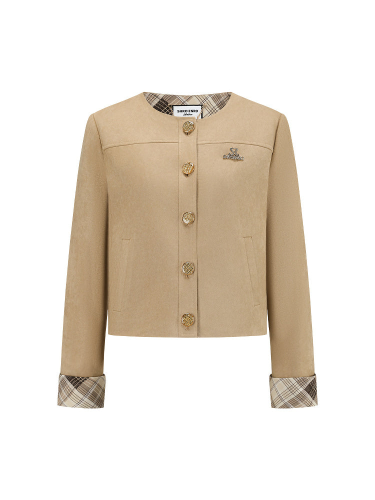 SHROENRO Vintage Plaid Cropped Jacket
