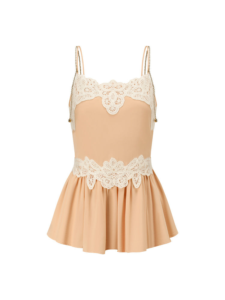 SHROENRO Lace-Panel Fitted Camisole Top