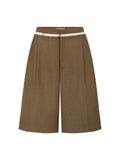 SHROENRO Brown Contrast Frayed-Hem Culottes