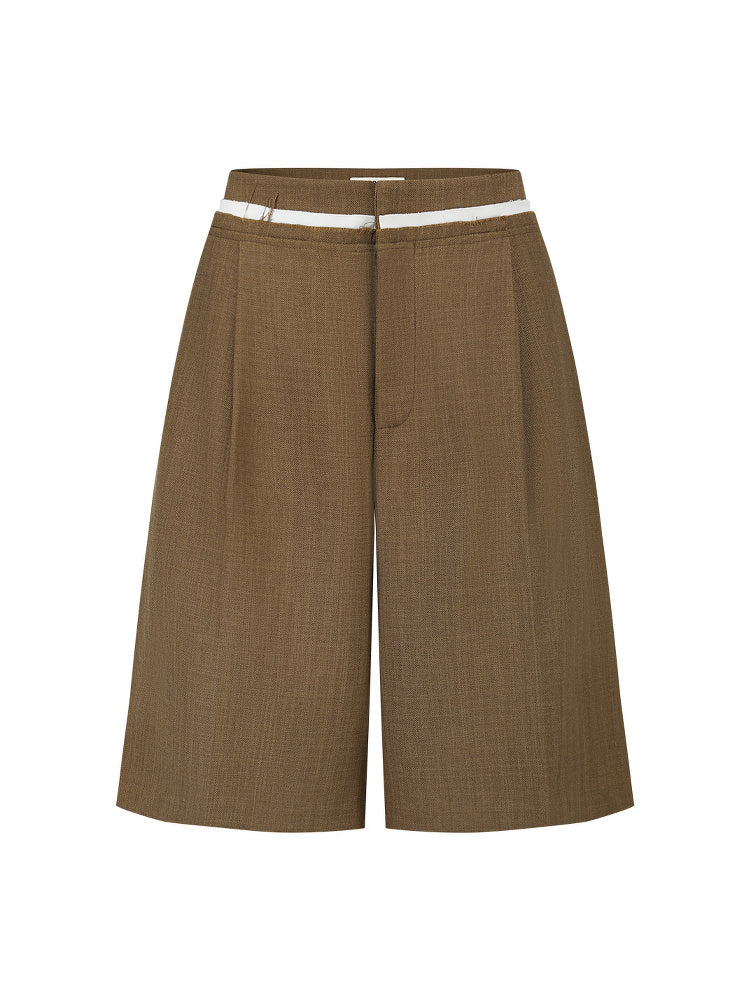 SHROENRO Brown Contrast Frayed-Hem Culottes