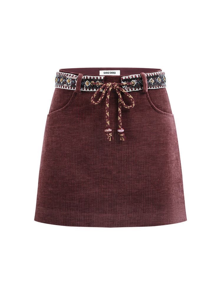 SHROENRO Lace-Trim High-Waisted A-Line Mini Skirt