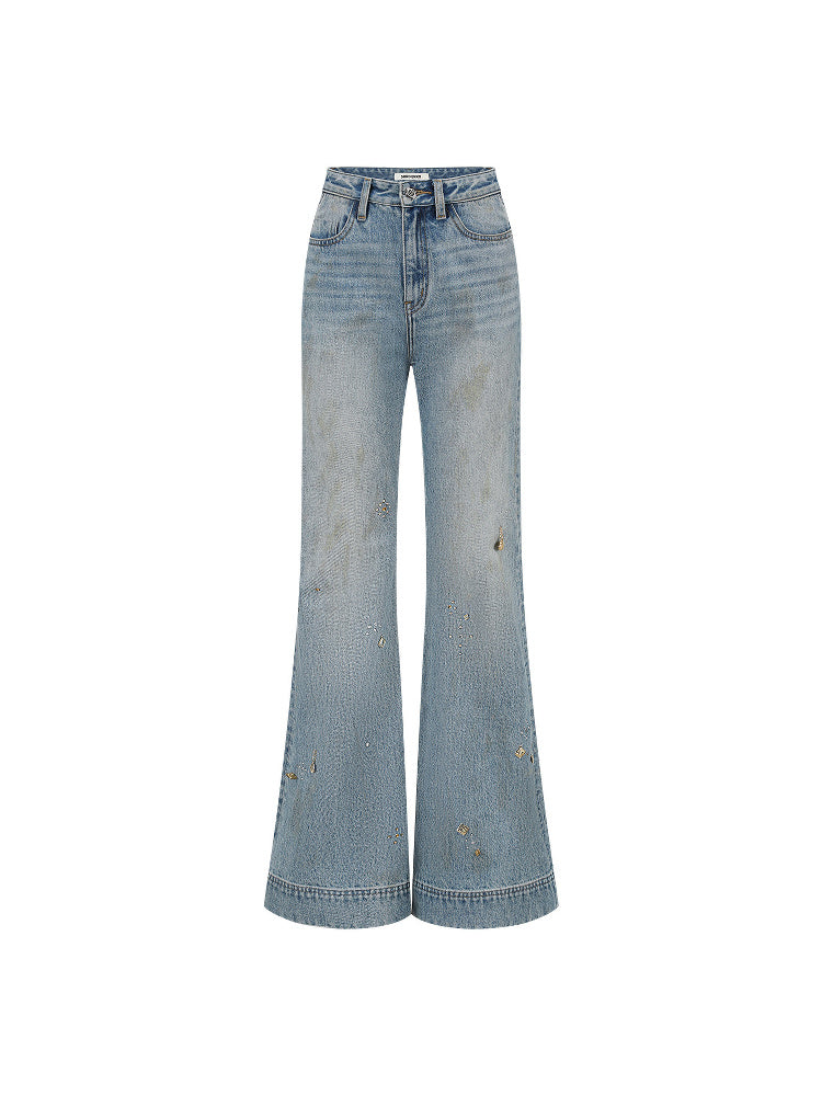 SHROENRO Distressed Micro-Flare High-Rise Jeans