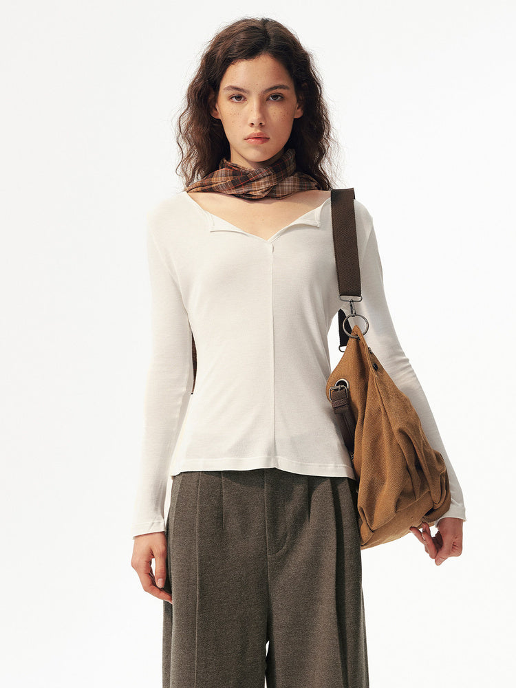 2AM POETRY Ribbed Asymmetric Long-Sleeve Top
