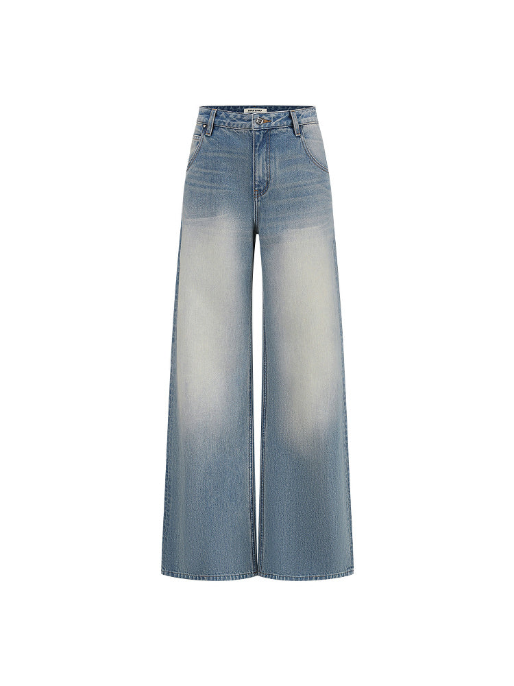 SHROENRO Embroidered Denim-Look Wide-Leg Jeans