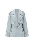 SHROENRO Embroidered Denim-Look Cropped Trench