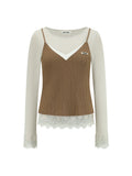 SHROENRO Contrast Lace-Trim Knit Two-Piece Top