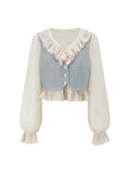 SHROENRO Embroidered Denim-Look Vest and Shirt Set