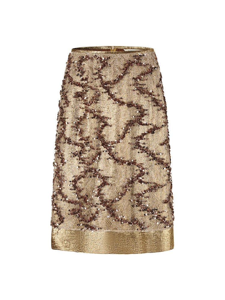 SHROENRO Embellished Lace-Layered Midi Skirt