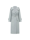 SHROENRO Embroidered Denim-Look Double-Breasted Trench Coat