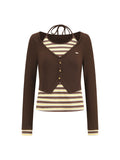 SHROENRO Striped Halter-Neck Layered Knit Top