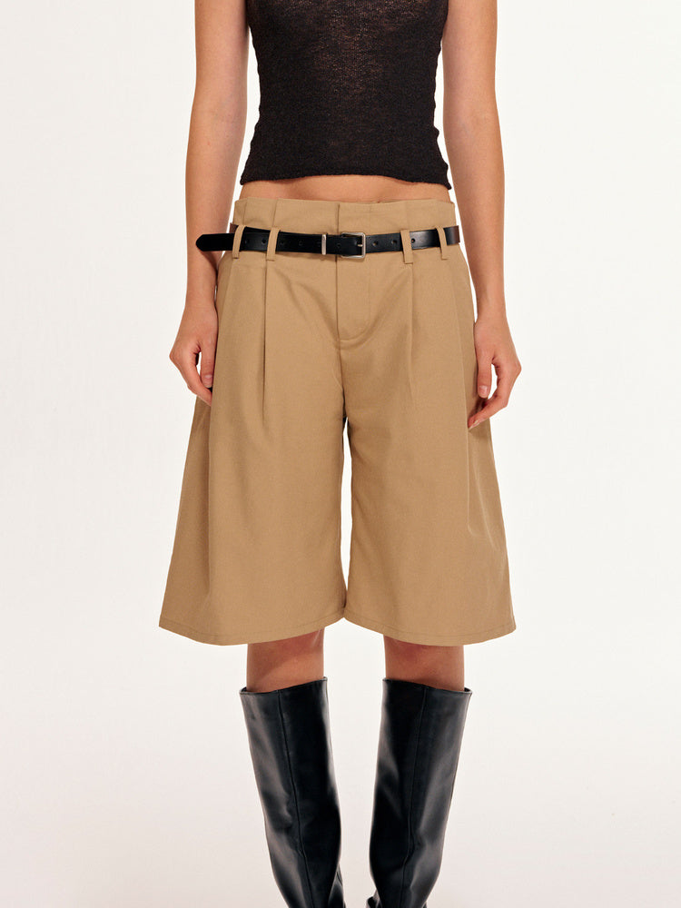 2AM POETRY Belted Wide-Leg Bermuda Shorts