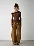 2AM POETRY Pleated, Turn-Up, Mid-Low Rise, Loose-Fit, Drawstring, Casual, Wide-Leg, Loose-Fit, Curved-Leg Pants