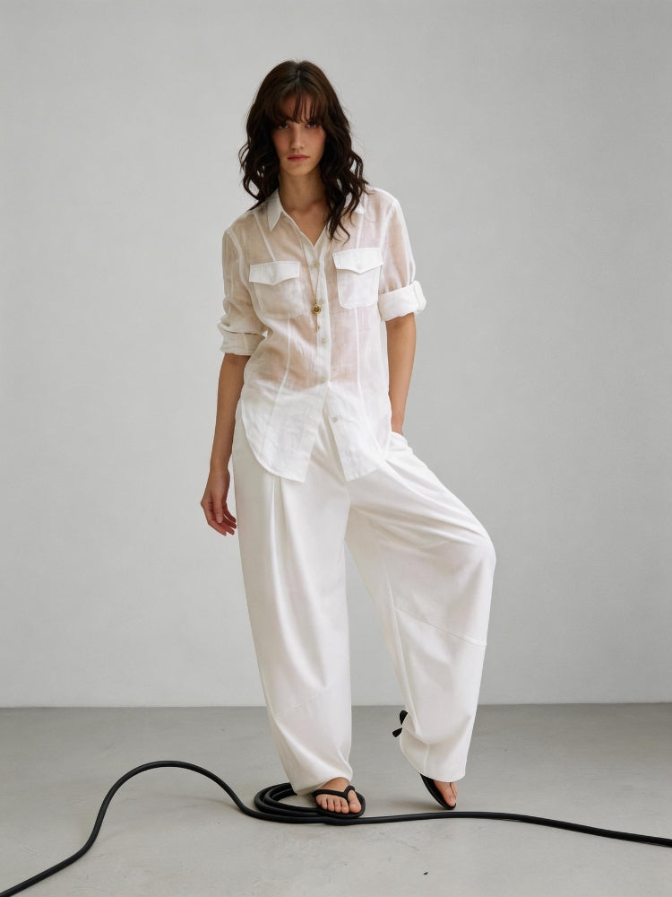 OZAPLUS 2AM POETRY 100% Ramie Shirt: Slightly Sheer, Cool, Lightweight, and Comfortable; Relaxed Fit with Rolled Sleeves; Ideal for Outdoor Activities and Sun Protection