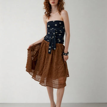 2AM POETRY [NATTY's Style] Fun Polka-Dot Tie-Front Ruched Bandeau Top