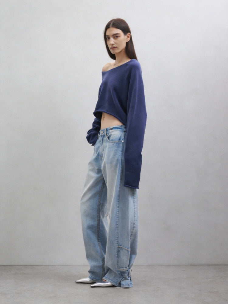 MEDIUM WELL One-Shoulder Cropped Sweatshirt