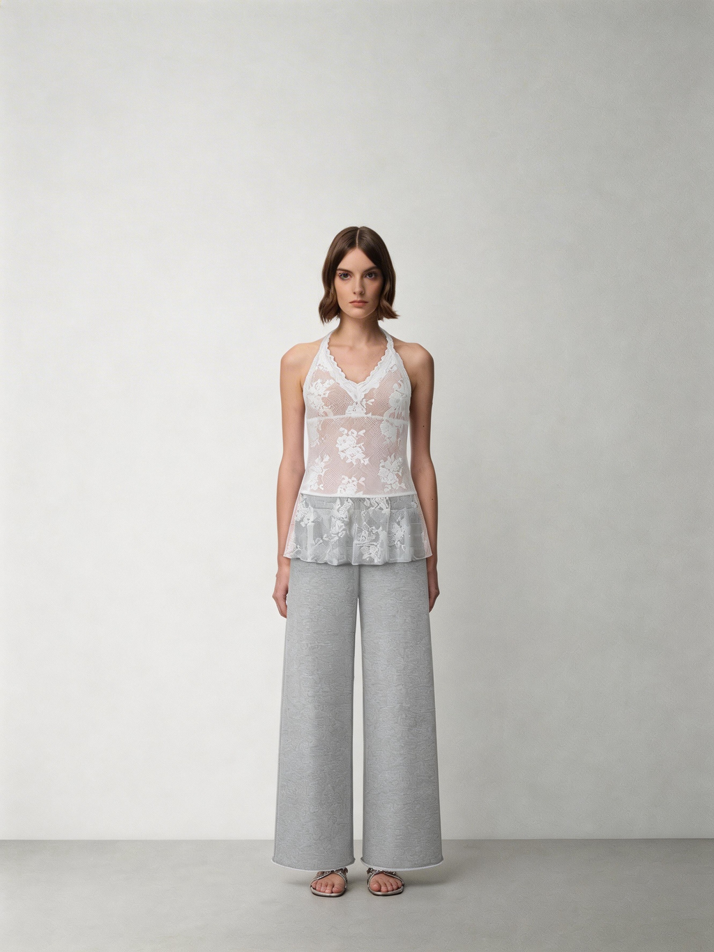 SHROENRO New Arrival: Relaxed-Fit Elegant Halter Neck V-Neck Lace Tank Top for Women