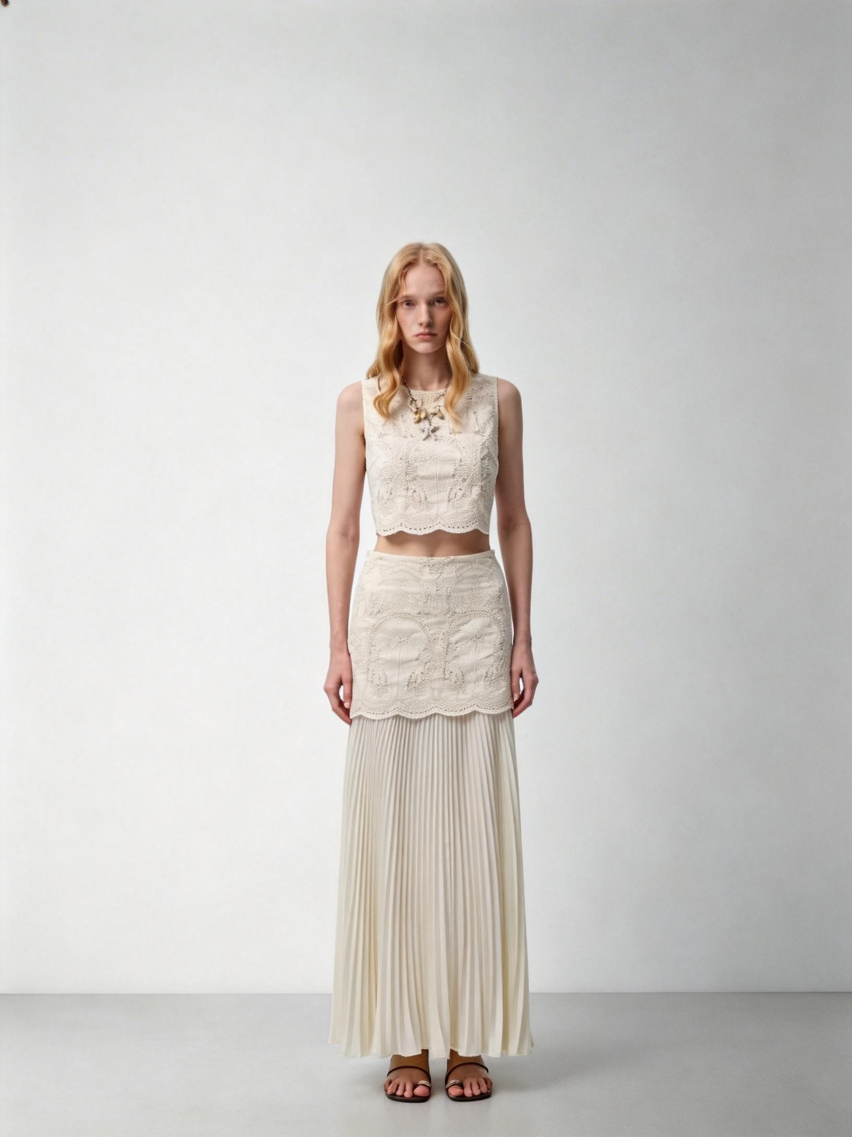 SHROENRO French-inspired Sweet Style Exquisite Openwork Lace Fitted Sleeveless Tank Top