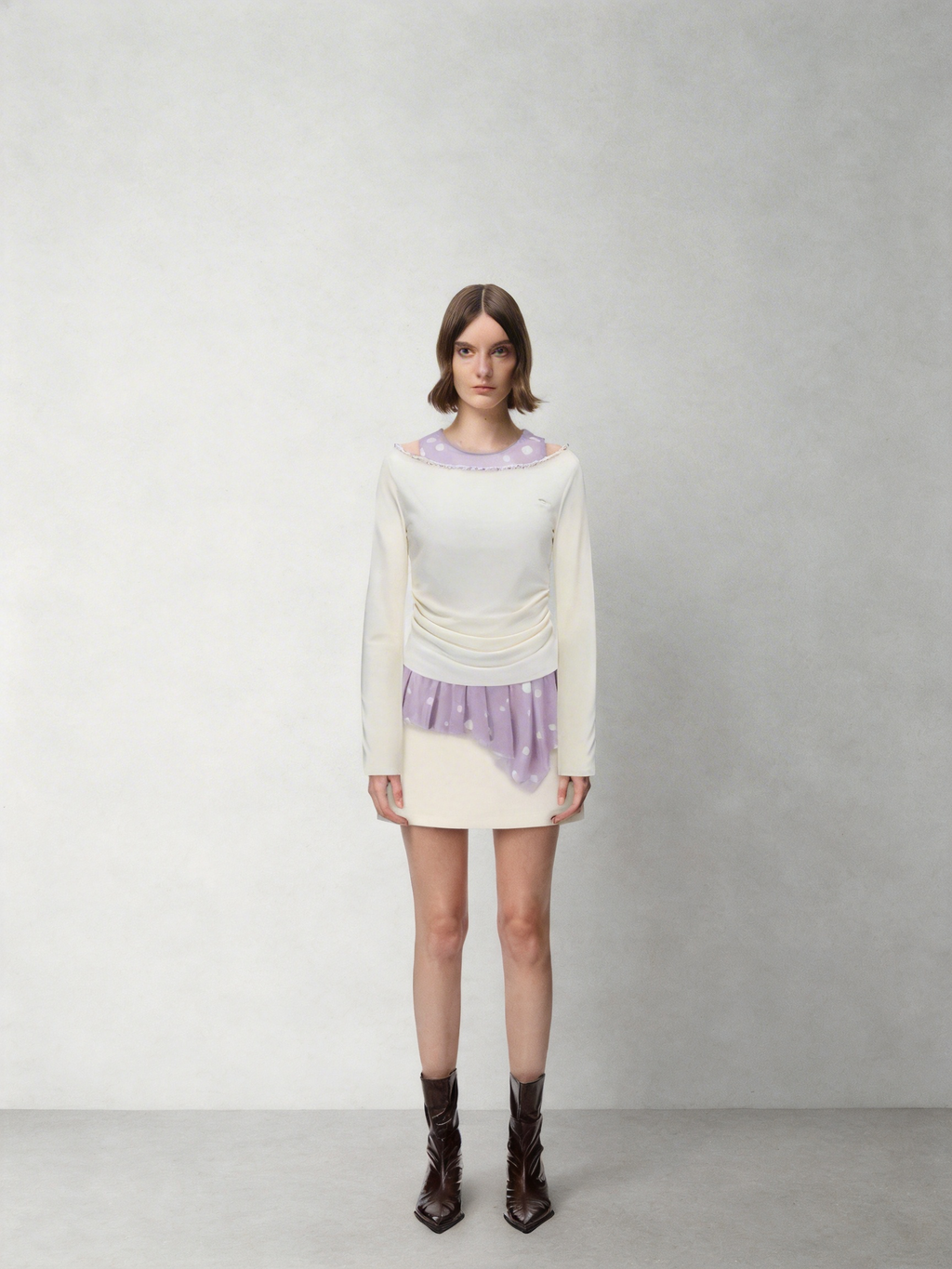 SHROENRO New Arrival: Slim-Fit Two-Piece Set with Ocean-Inspired Sequined Polka Dots, Long-Sleeve T-Shirt for Women