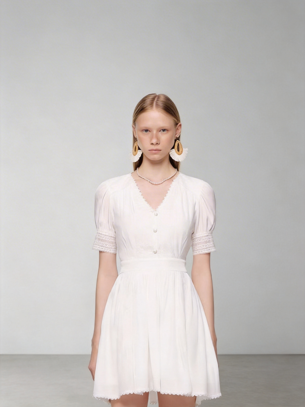 SHROENRO New Arrival: Elegant and Stylish Fitted, Slimming French V-Neck Lace-Panel Dress