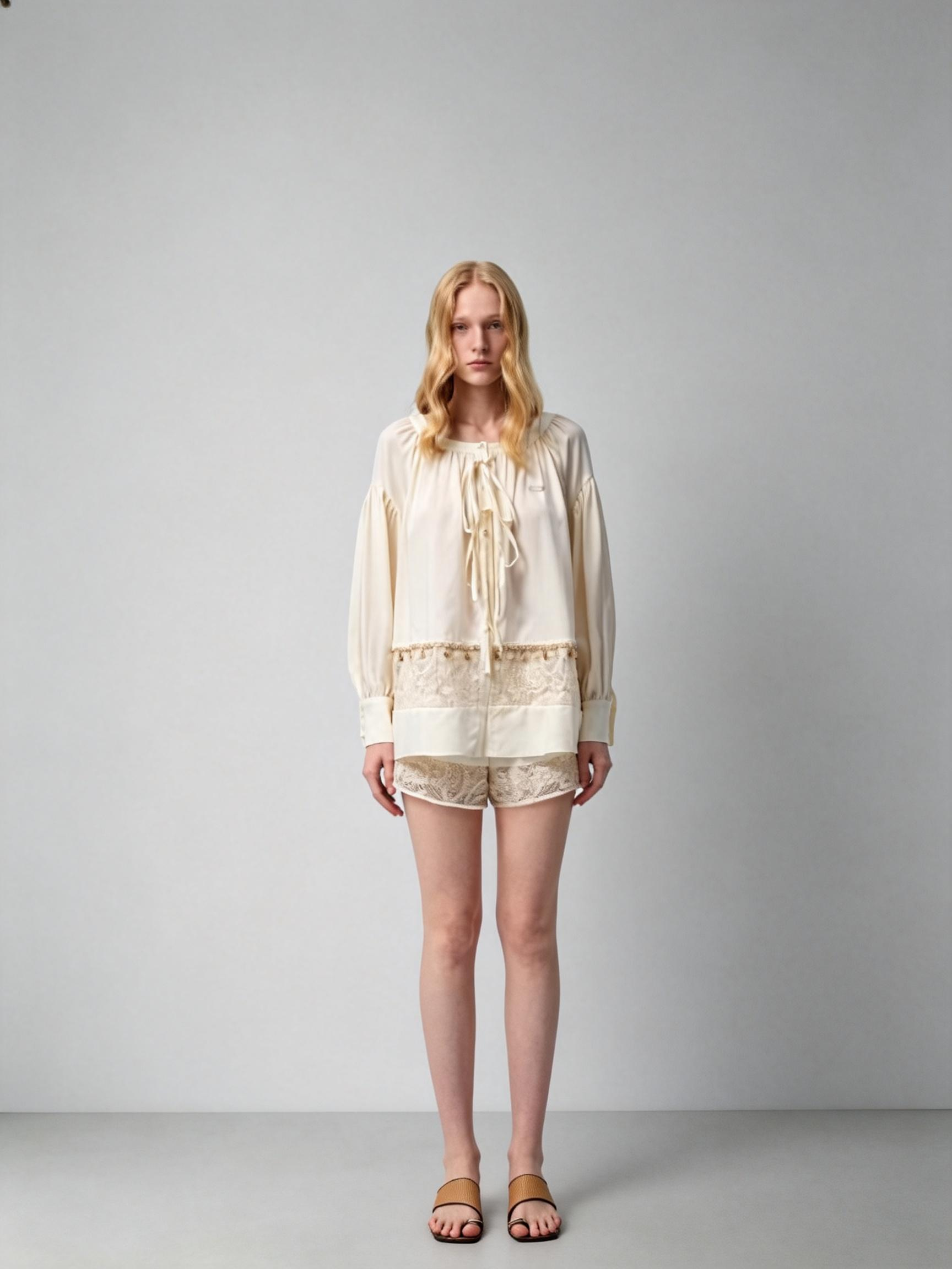 SHROENRO Heavy Industry Openwork Lace Patchwork Loose-Fit Shirt and Shorts Fashion Set