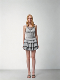 SHROENRO Waist-Tied Lace-Trimmed Tiered Skirt: Women's Fashionable and Versatile A-Line Mini Skirt