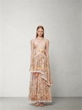 SHROENRO Collection: A stylish, waist-cinched strapless dress featuring lace panels and an oil painting print