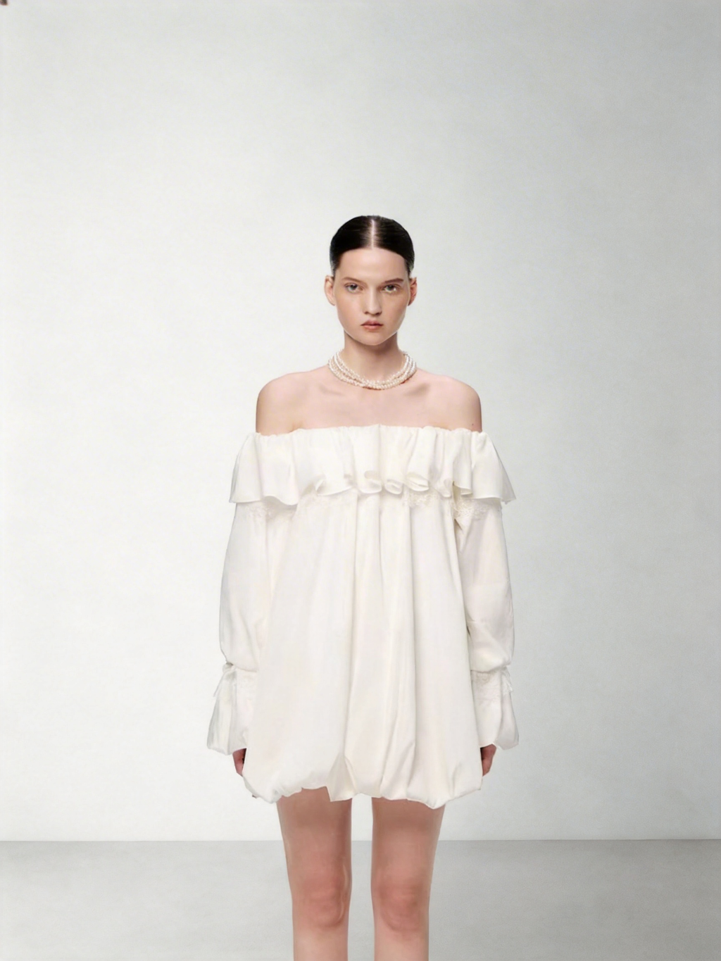 SHROENRO New Arrival: Elegant Off-the-Shoulder Lace-Paneled Bud-Print Dress for Women