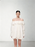 SHROENRO New Arrival: Elegant Off-the-Shoulder Lace-Paneled Bud-Print Dress for Women