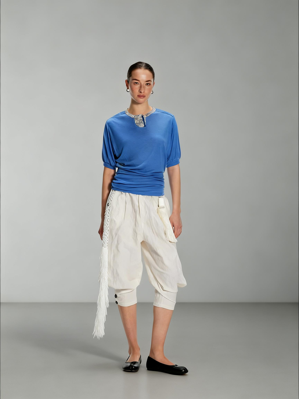Dpercent Asymmetrical-Pocket, Textured Silk-Like, 7/8-Length, Wide-Leg, Relaxed-Fit, Stretch-Waist, Balloon Pants