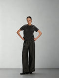 Dpercent Wide-hem Straight-leg Trousers with Center-front Pleats, Lightweight, Loose Fit, and Versatile Casual Style