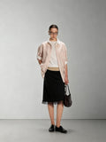 Dpercent: Floral-print tulle-trimmed hem with button detailing Classic, versatile striped skirt for the office