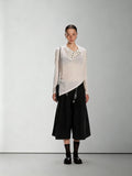 Dpercent Tencel-Linen Blend Color-Blocked Multi-Button Lightweight T-Shirt with Asymmetrical Hem