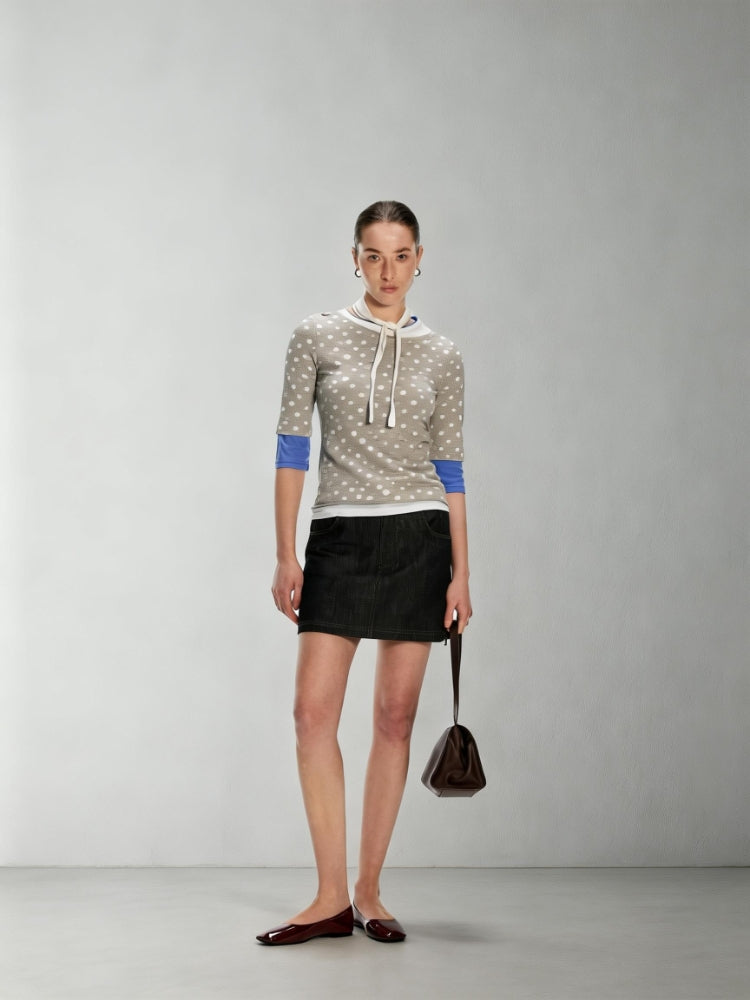 Dpercent Side-Zip Two-Way Vintage-Textured Waist Skirt-Pants A-Line Skirt