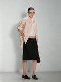 Dpercent Tencel Cotton Color-Blocked, Loose-Fit Casual Shirt with Rolled Sleeves and Reversible Design: Striped Pink Shirt