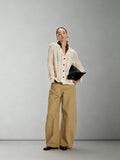 Dpercent Openwork Crocheted Cuban-Neck Casual Knit Cardigan