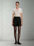Dpercen Twill High-Waisted Pleated Hand-Stitched Hidden Hem A-Line Suit Shorts