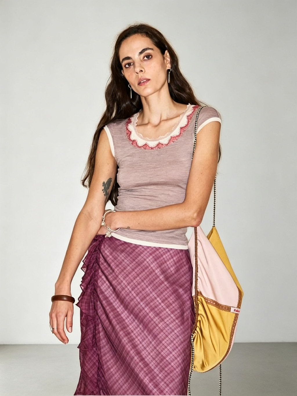 Twilight Pomegranate Lace Short-Sleeve Patchwork T-Shirt: A Unique, Designer-Style Top