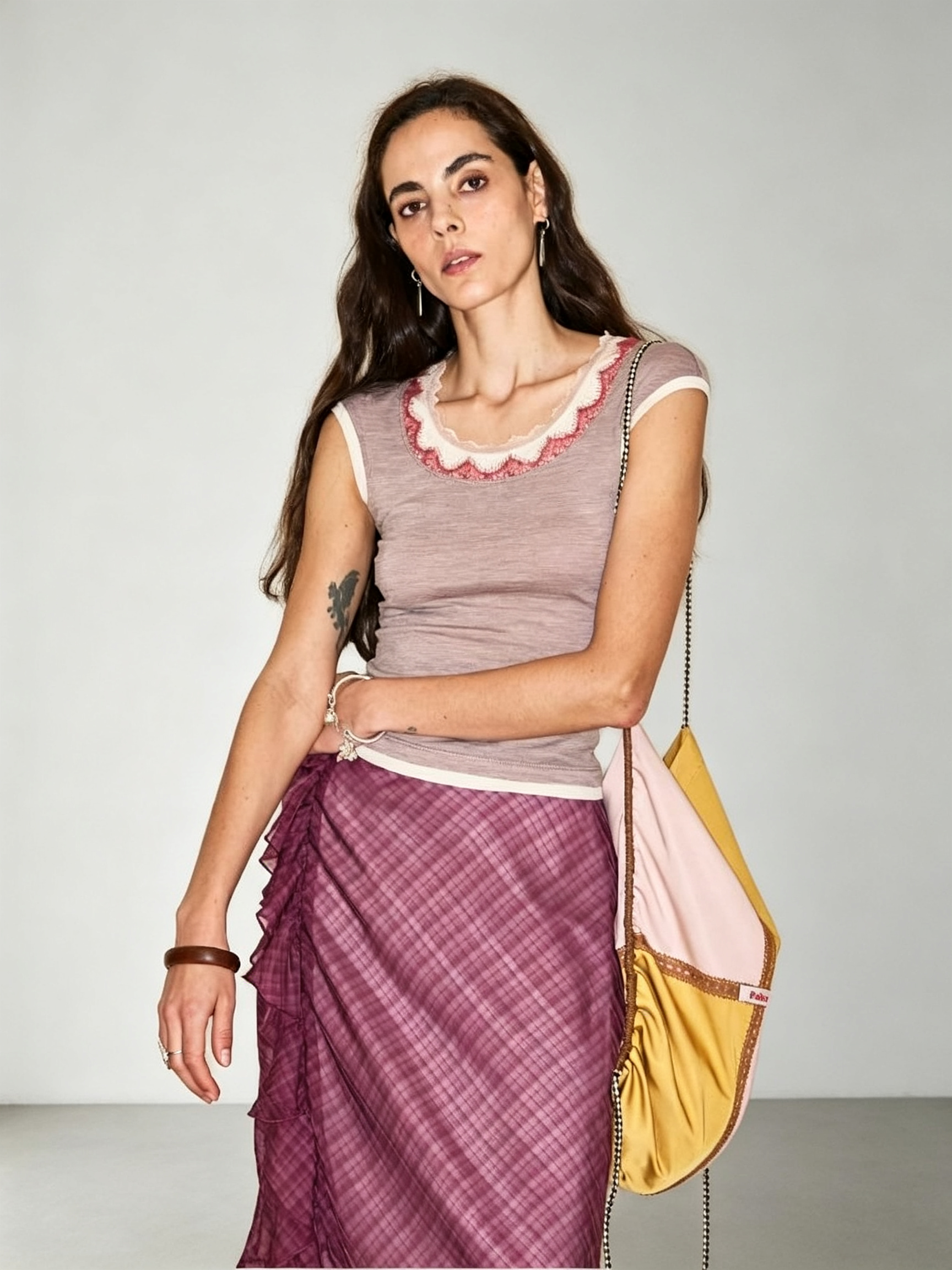 Twilight Pomegranate Lace Short-Sleeve Patchwork T-Shirt: A Unique, Designer-Style Top