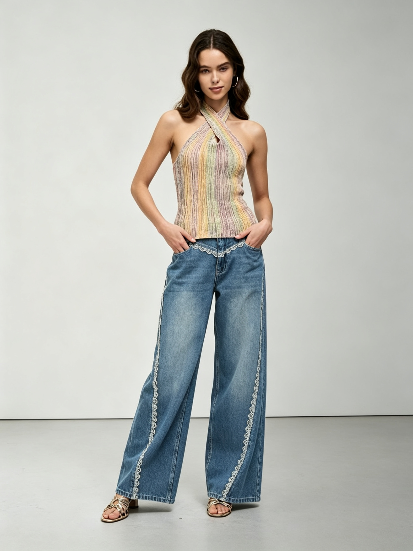 Sunset and Evening Breeze Cross-Over Neckline Knit Tank Top