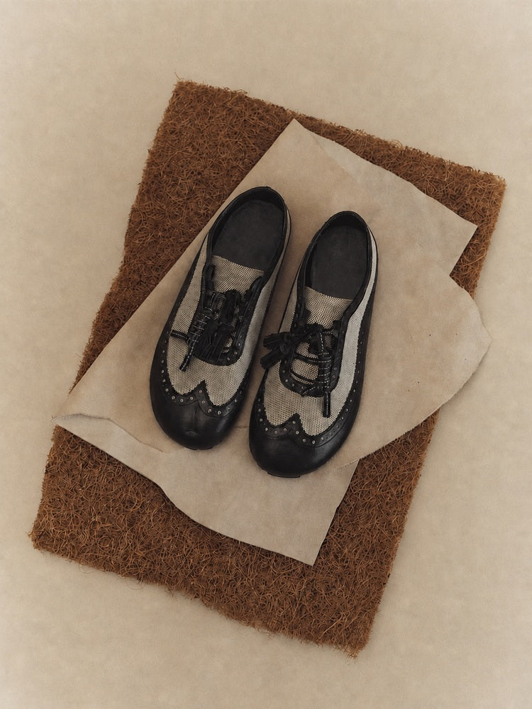 Leather Canvas Brogue Platform Sneakers