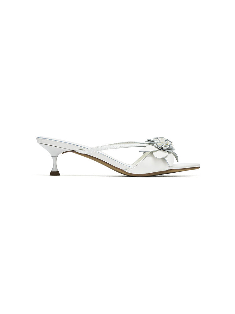 Original Design White Wedding Floral Lambskin Block Heel High Heel Sandals