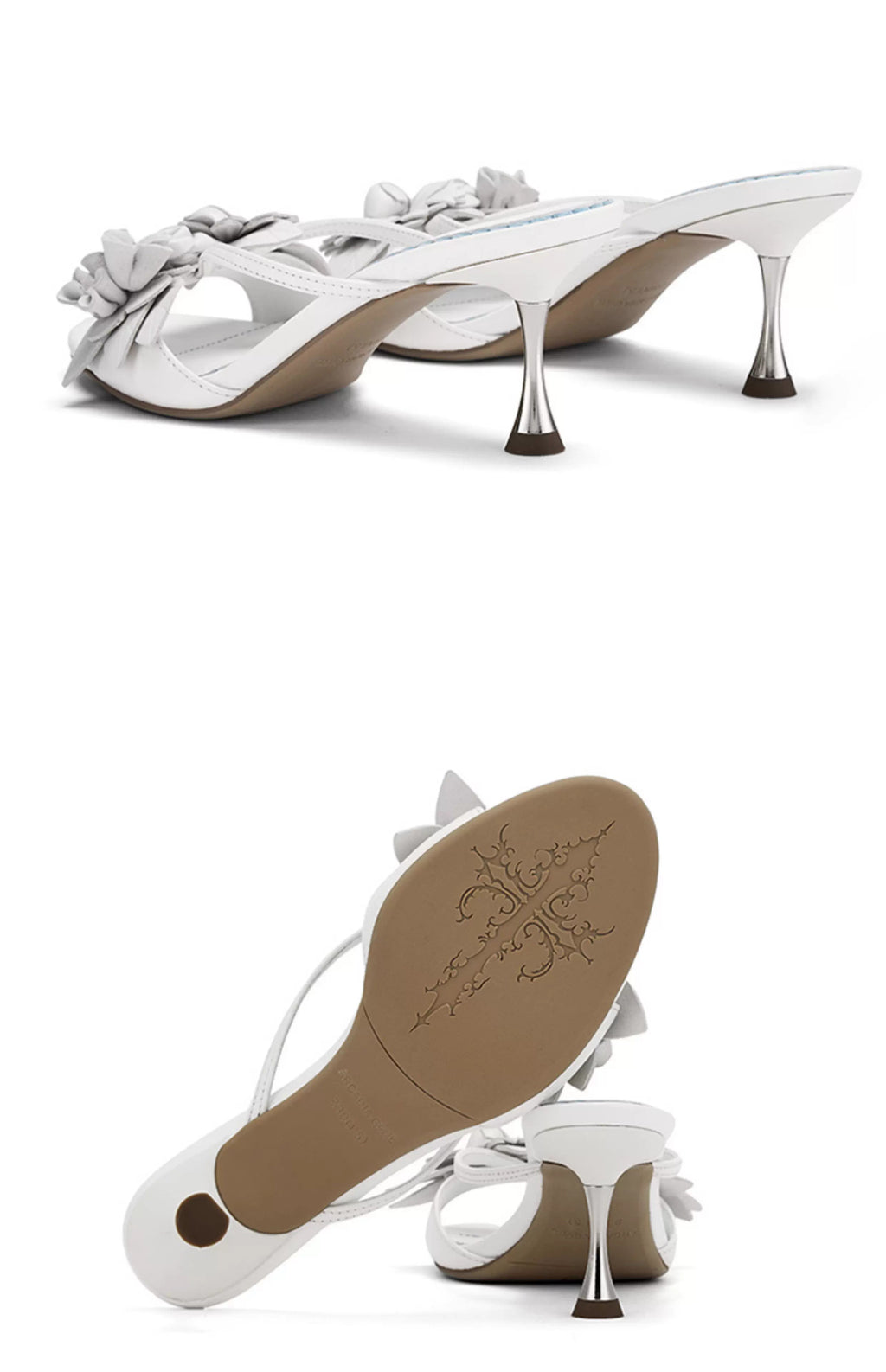 Original Design White Wedding Floral Lambskin Block Heel High Heel Sandals