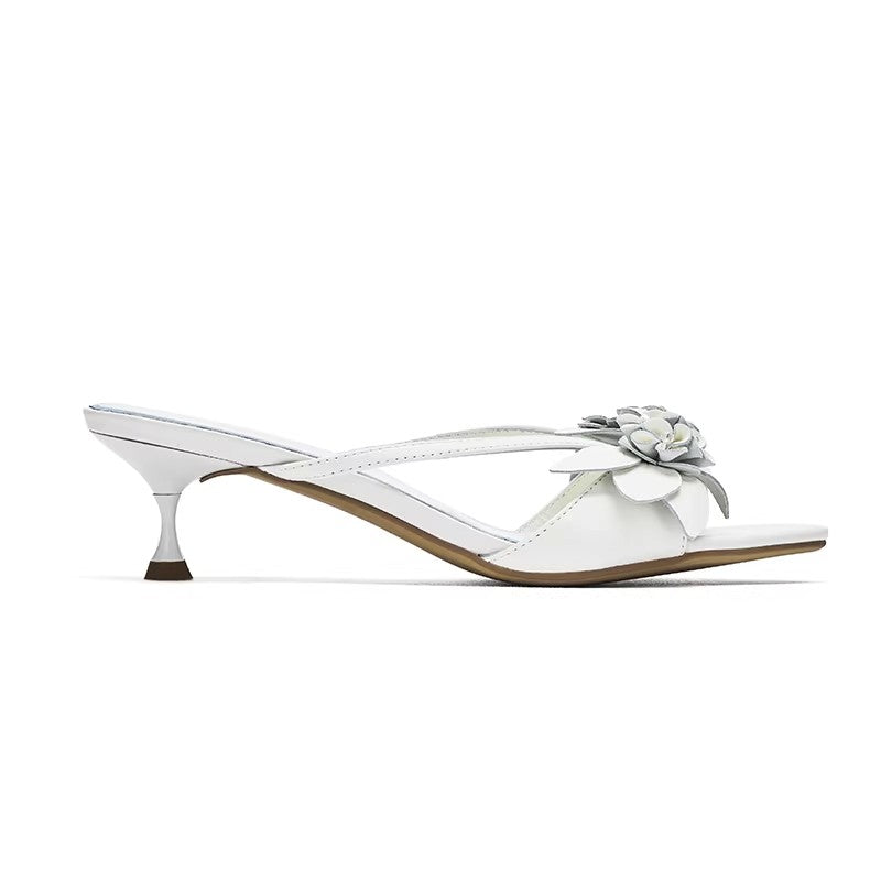 Original Design White Wedding Floral Lambskin Block Heel High Heel Sandals