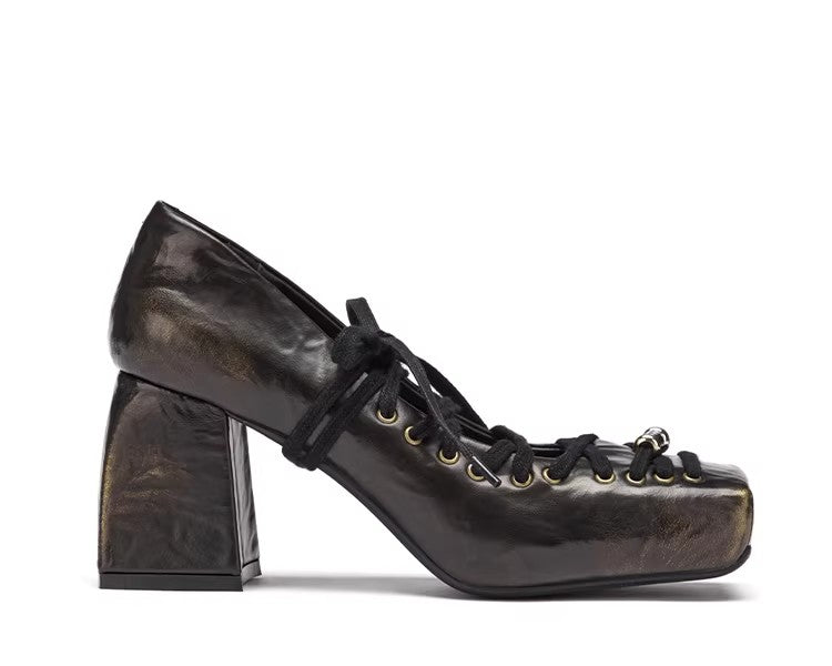 Designer Block Heel Square Toe High Heels Vintage High Heels