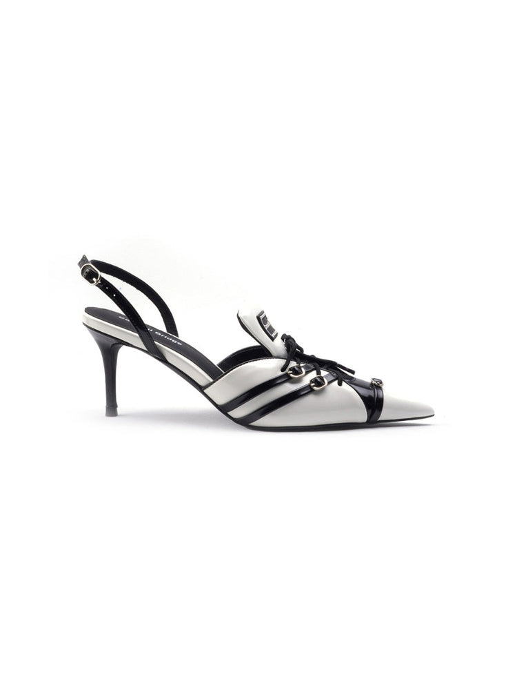 Racing-inspired Designer Sporty High-Heel Pointed-Toe Black Sandals